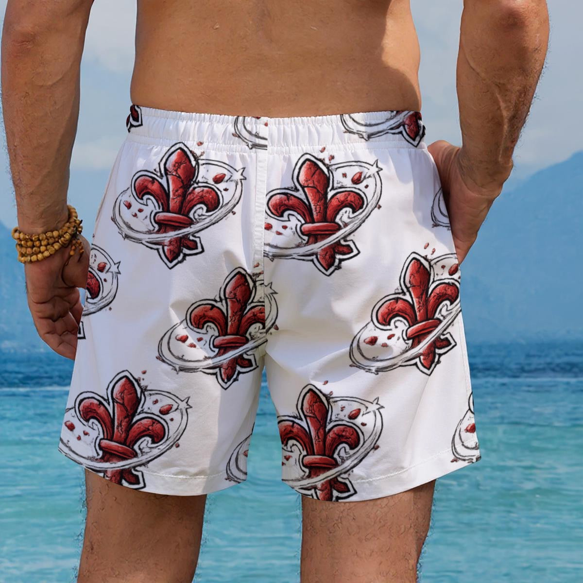Patterned Beach Shorts (White)