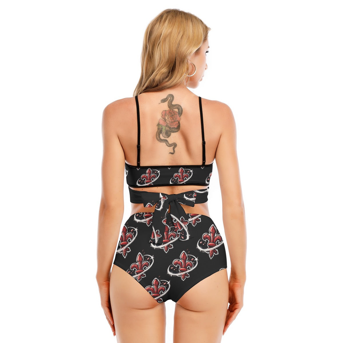 Women's Patterned Cross Straps Bikini (Black)