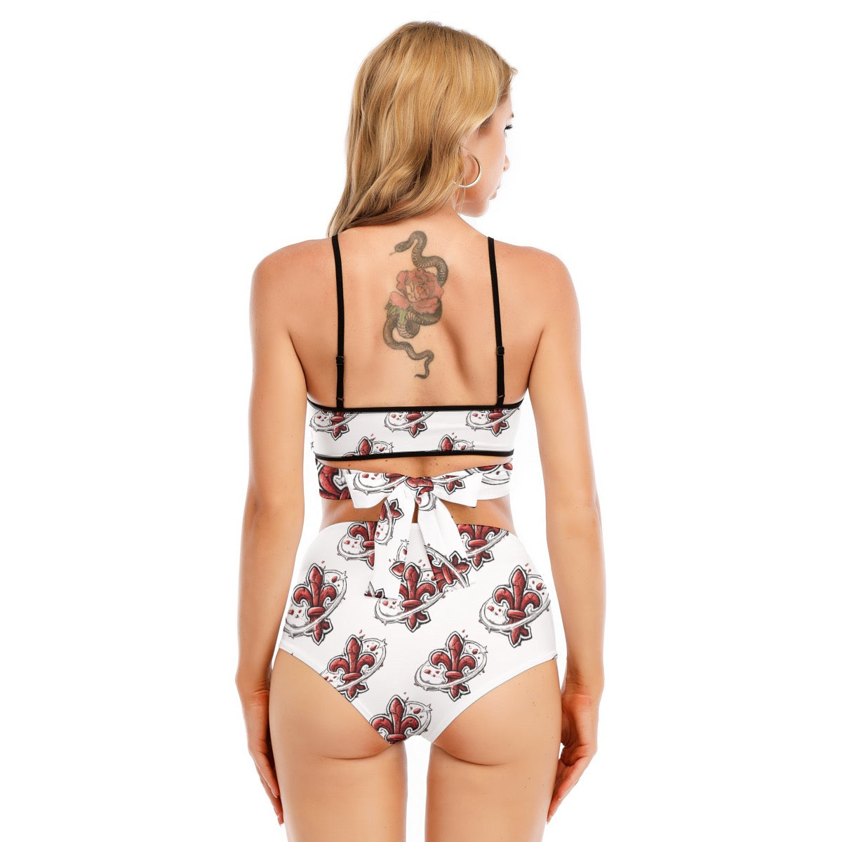Women's Patterned Cross Straps Bikini (White)